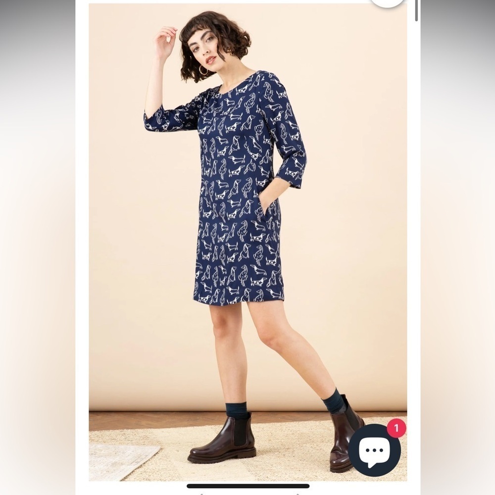 EMILY & FIN EFFY TUNIC DRESS CITY DOGS daschund navy blue long sleeve M - Picture 1 of 7